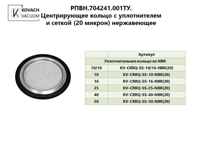 Центрирующее кольцо c уплотнителем и сеткой (20 микрон) нержавеющее