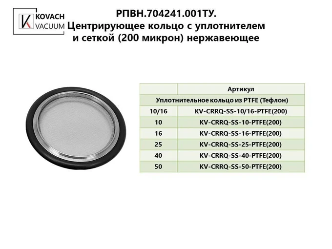 Центрирующее кольцо c уплотнителем и сеткой (200 микрон) нержавеющее